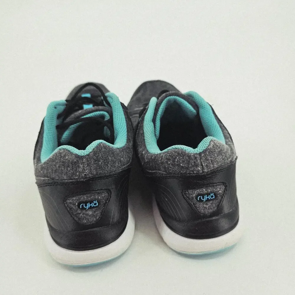 Ryka Aries Womens Running Sneaker Shoe 9.5 M Gray & Teal Leather Memory Foam
